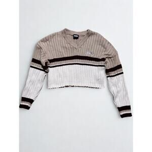 Minga London Brown Beige Striped Knit V Neck Sweater